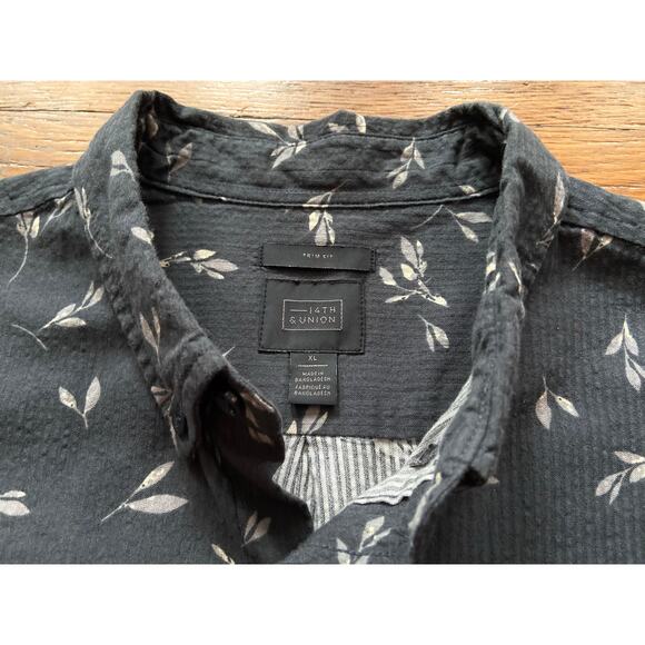 14th & UNION Trim Fit Gray Textured Floral Button Down Shirt sz XL - Picture 4 of 11